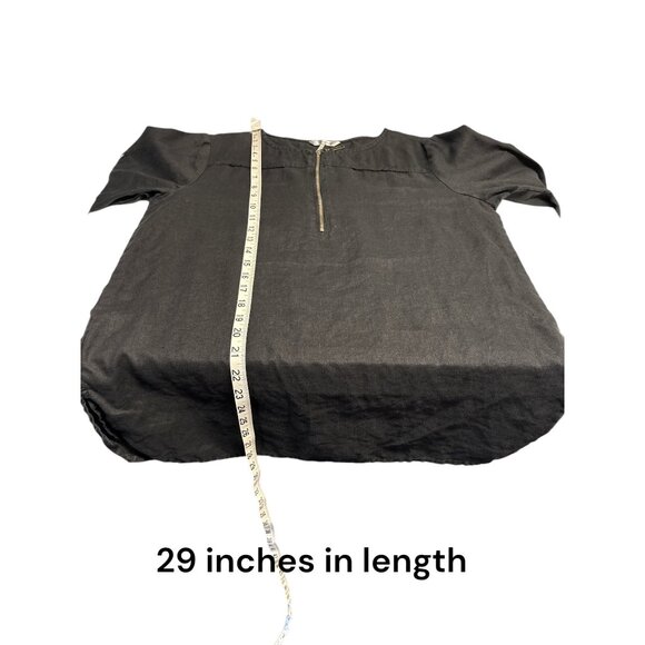 Ellen Tracy Black Magic 100% Linen Blouse Small Zip Front 3/4 Sleeve Womens Top - Picture 6 of 7
